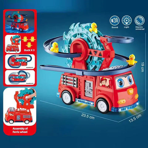 Electric Duck Climbing Stairs Toy – Light & Music Slide Track with Ferris Wheels
