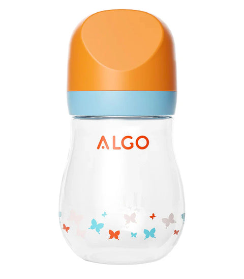 ALGO Baby Glass Feeding Bottle 200ml – Safe & Stylish with Purple Lid